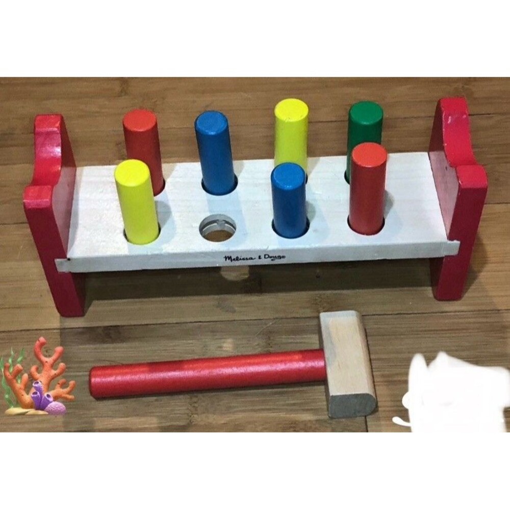 Melissa & Doug Wooden Pounding Bench Toy with Mallet, Missing 1 Peg